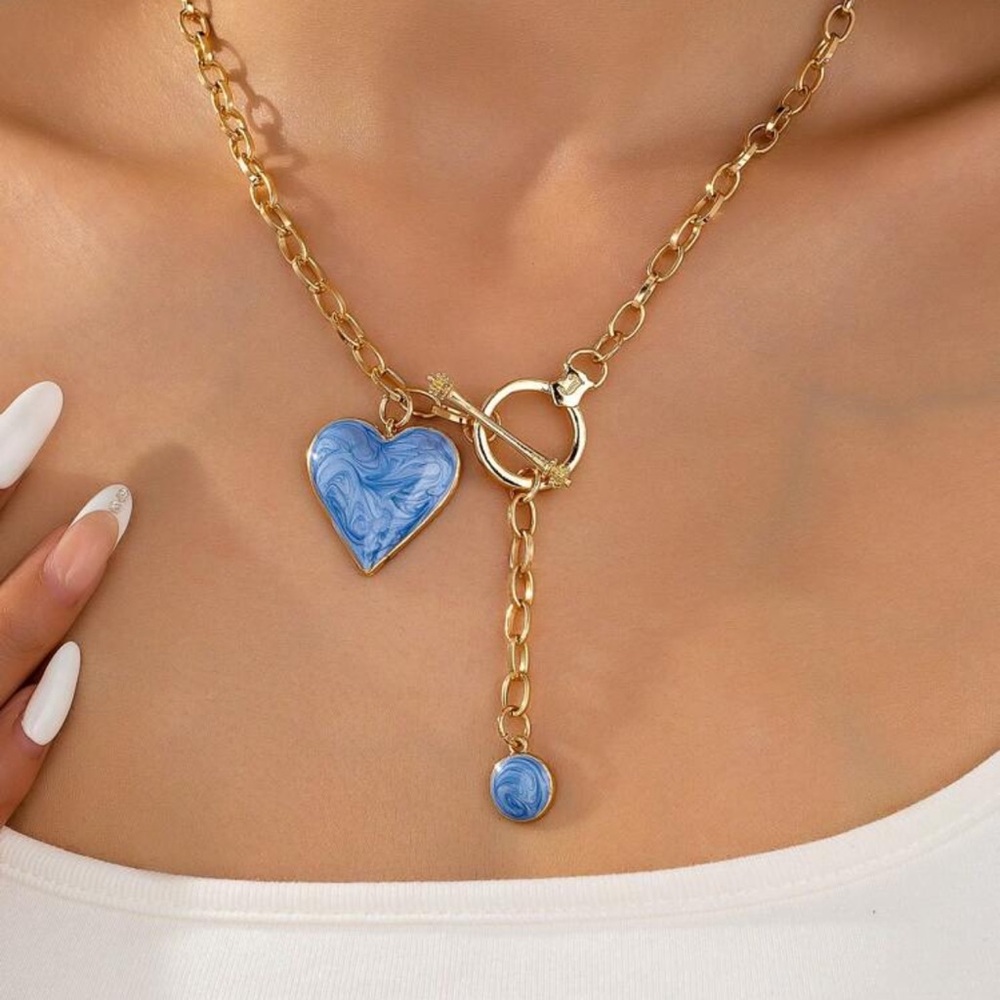 Gold and Blue Opal Heart Necklace